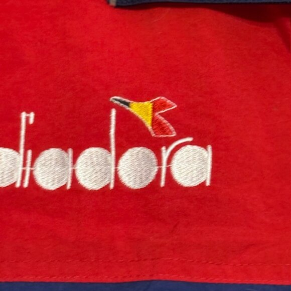 Vintage Diadora Jacket Windbreaker XL Training Soccer Red Blue URBSFA KBVB Coat - Picture 5 of 9
